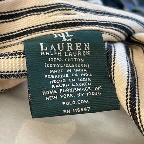 Ralph Lauren black ticking throw pillow with feather insert 22” - Picture 3 of 9